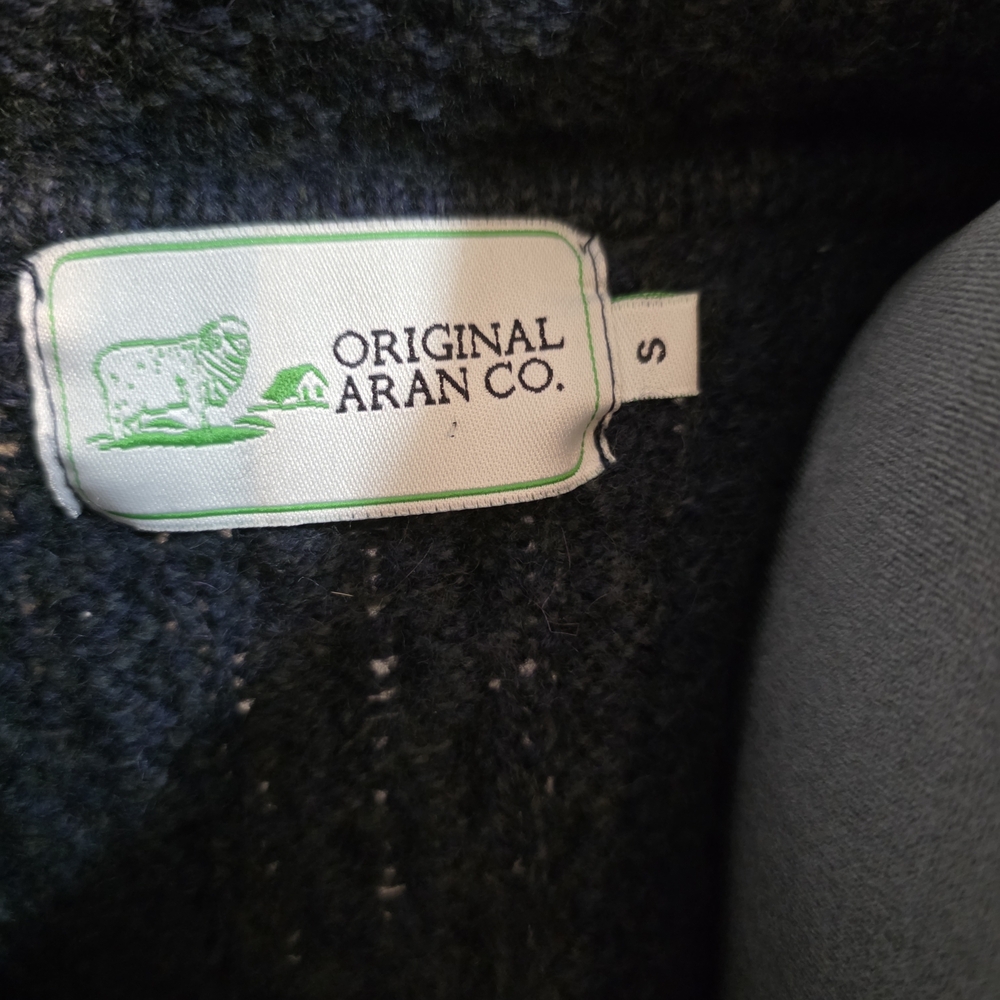 Women's Original Aran Merino Wool Navy Cable Knit Cardigan S - Picture 2 of 8